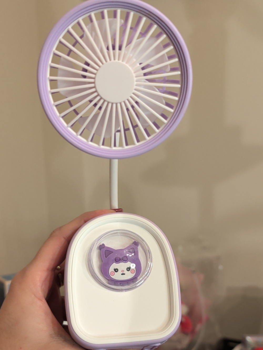 Portable Kids Desk Fan with Purple Accent and Cute Character